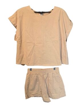 So Me Neutral Beige Short Sleeve Top and Elastic Waist Shorts Set